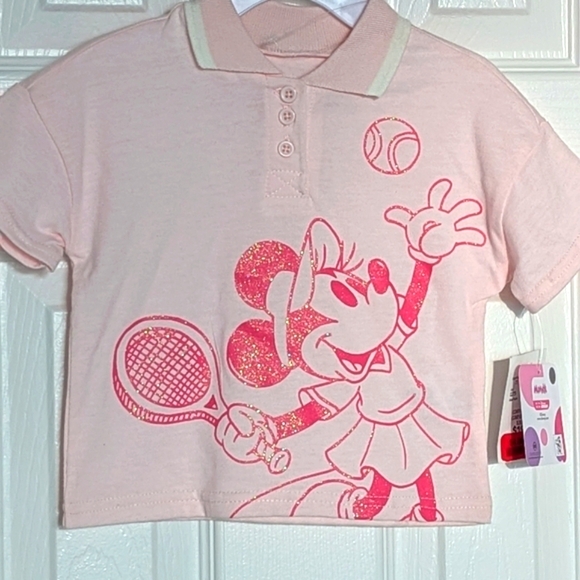 Disney Kids (12 Months) Pink Glitter Minnie Mouse Tennis T-Shirt/Polo Shirt - Picture 3 of 16